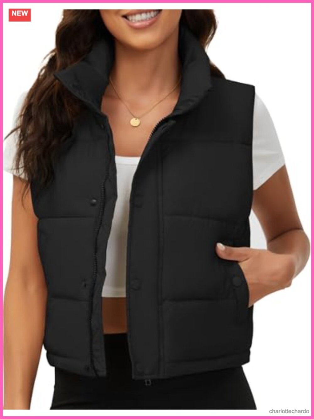 Women's Cropped Puffer Vest Snap Button Quilted Winter Outerwear